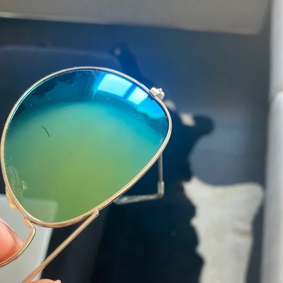 Aviator Sunglasses with Blue-Green Lenses - Picture 2 of 7